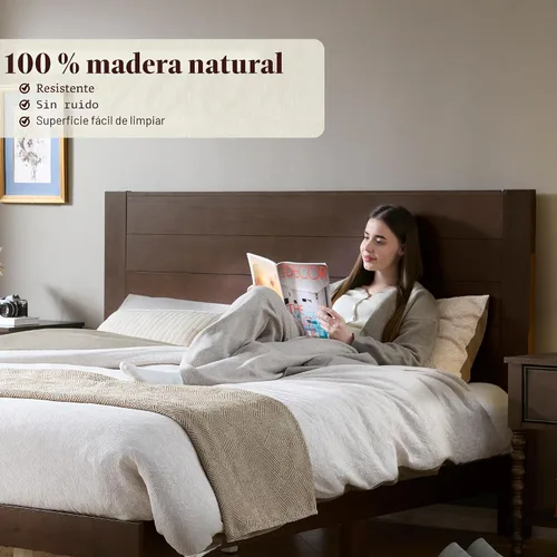 Miniatura 8 de AMERLIFE Base de cama tamaño Queen con cabecera de 48 pulgadas de alto, cama de plataforma de madera maciza moderna de mediados de siglo con sistema