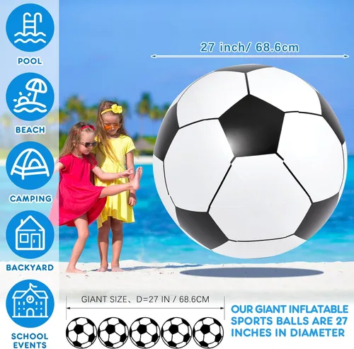 Miniatura 2 de Lewtemi 2 unidades de fútbol y baloncesto inflables gigantes de 27 pulgadas, bolas de playa inflables grandes, globos de gran tamaño para fiesta