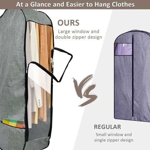 Miniatura 5 de 2 bolsas de ropa de 50 pulgadas para colgar ropa, bolsa de ropa transpirable grande para almacenamiento en armario con refuerzo de 10 pulgadas