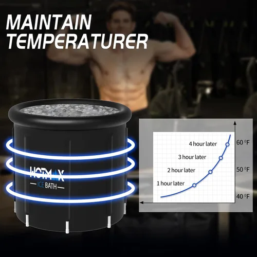 Miniatura 5 de Tina de inmersión fría XXL para atletas, compatible con enfriadores de agua, inmersión fría inflable con tapa aislada, bañera de hielo portátil