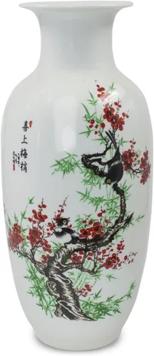 Miniatura 16 de Dahlia Famille - Florero de rosa, hecho a mano, porcelana china, pájaros en peonía, forma de botella china de 8.5 pulgadas