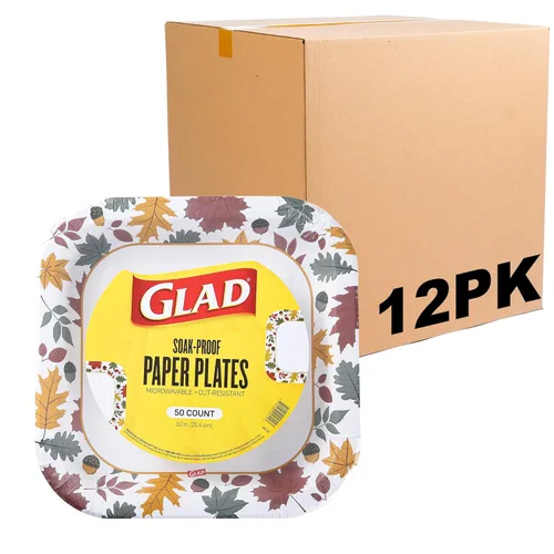 Miniatura 12 de Glad - Platos desechables cuadrados de papel, patrón de follaje otoñal - Platos decorativos fuertes, resistentes, a prueba de remojo y aptos