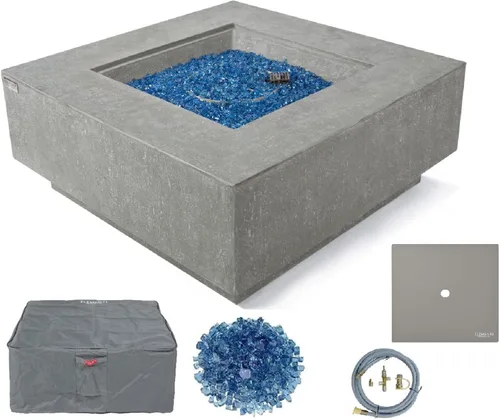 Miniatura 45 de Elementi+ Mesa de Fuego de Gas Colorado de Hormigón Fundido de 56" Rectangular, Hoguera al Aire Libre con Ignición Electrónica Incluye Cubierta