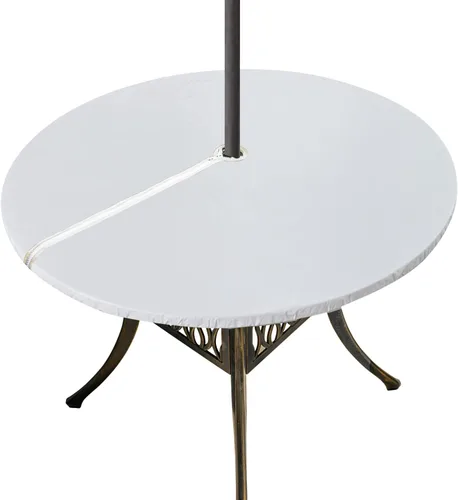 Miniatura 8 de Mantel redondo de vinilo con agujero para paraguas y cremallera, mantel ajustable 100% impermeable, fácil de limpiar, cubierta de mesa de PVC