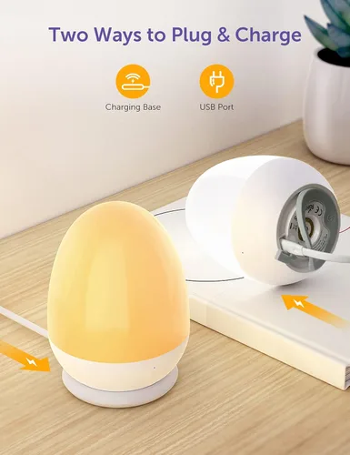 Miniatura 5 de Luz nocturna para bebé para niños, luz nocturna de huevo portátil con base de carga estable, lámpara nocturna táctil de guardería para lactancia