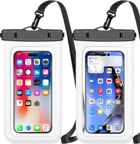 Miniatura 15 de Bolsa impermeable para teléfono, paquete de 2 fundas impermeables para teléfono blanco y negro, bolsa seca para teléfono celular, nivel