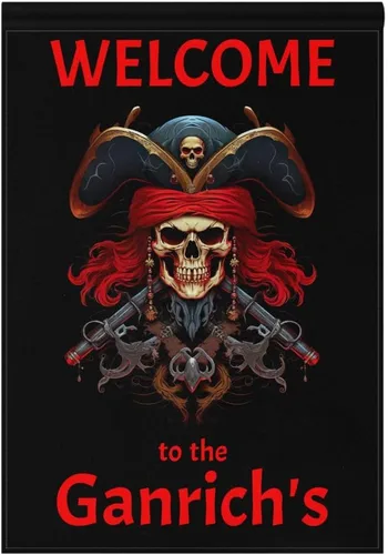 Bandera de pirata de bienvenida personalizada con tu nombre, bandera de jardín de 12 x 18 pulgadas, bandera náutica de barco de doble cara, regalos