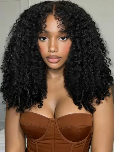 Miniatura 19 de KLAIYI Bye Bye Slip™ - Pelucas de cabello humano con encaje frontal 7x5, color marrón castaño degradado, rizado, sin pegamento, precortadas de 7 x