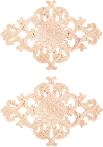 Apliques tallados en madera, 2 piezas de adornos decorativos de madera, MUXSAM calcomanías de centro de muebles sin pintar para gabinete, tocador,