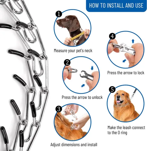 Miniatura 5 de Collar de punta para perro, collar de entrenamiento para perros con clip de liberación rápida, eslabones ajustables de acero inoxidable con puntas