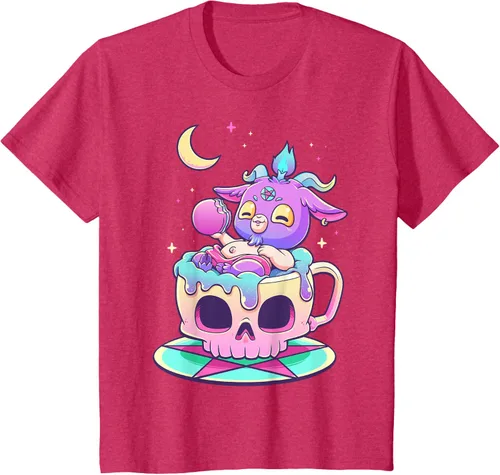 Miniatura 52 de Kawaii Pastel Goth Cute espeluznante Pentáculo Baphomet - Camiseta de cabra, Negro