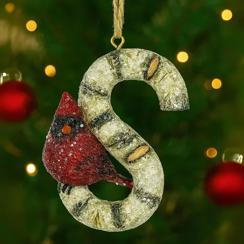 Miniatura 22 de Adorno de Navidad con letra inicial cardenal rústica, aspecto de madera de abedul, alfabeto colgante, decoración con monograma para árbol de Letra R