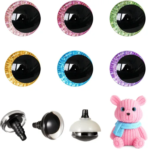 MUCUNNIA 120 piezas 18 mm Ojos de seguridad de brillo 3D para crochet con arandelas en forma de cuenco, ojos de crochet amigurumi lunares para