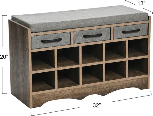 Miniatura 3 de Household Essentials Banco de zapatos de entrada con 10 cubículos, acabado de madera de fresno