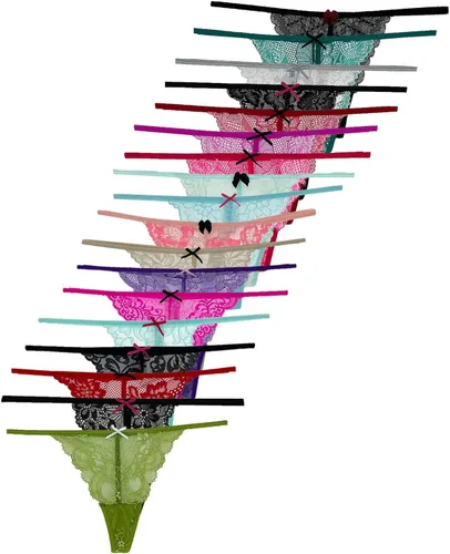 Miniatura 7 de Paquete de 6 tangas de encaje para mujer, ropa interior sexy con patrón de encaje y colores surtidos