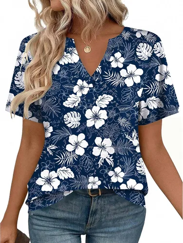 Miniatura 12 de Zeagoo Camisetas de manga corta con cuello en V para mujer, bonitas, elegantes, casuales, para negocios, trabajo, blusa