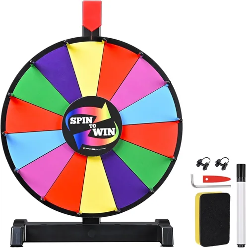 WinSpin rueda de premios de mesa de 12" con 14 ranuras, rueda giratoria editable resistente para juego de fortuna, serie clásica, para carnaval y