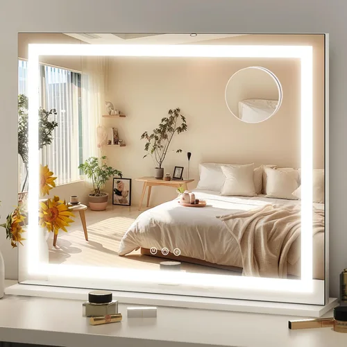 Miniatura 18 de FENNIO - Espejo de tocador con luces, espejo de maquillaje iluminado LED, pantalla táctil con 3 modos de iluminación, regulable, para mesa