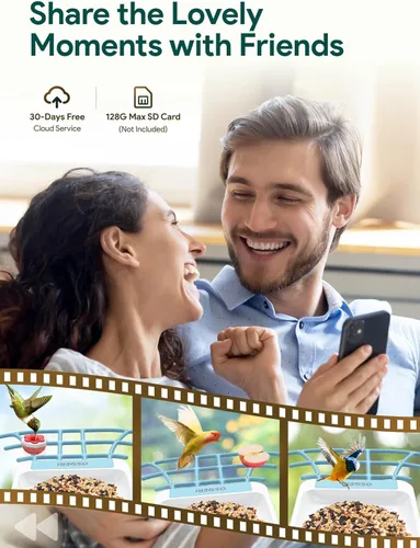 Miniatura 6 de Osoeri Comedero para pájaros con cámara, alimentador solar inteligente para pájaros con identificación de IA, video de captura automática HD de Azul