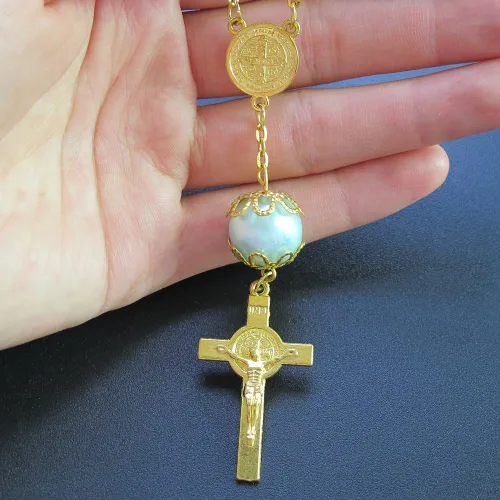 Miniatura 3 de Rosario de la década de la década de perlas de imitación azul, 12 unidades, para bautizo/bautizo/boda/recuerdos de membrillo mis / bautizo