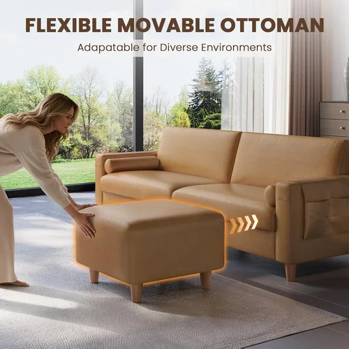 Miniatura 7 de Vesgantti Sofá de piel sintética de 100 pulgadas con otomana móvil, asiento ancho en forma de L, sofá de piel sintética con bolsillo lateral, cómodo