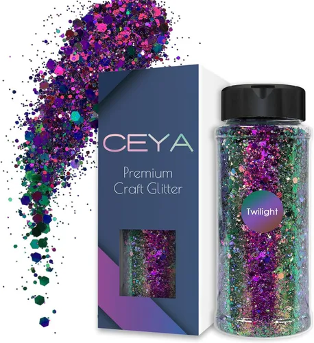 Ceya Chameleon Brillantina Gruesa, 3.5 onzas/100g, Polvo de Brillantina Artesanal Color Crepúsculo que Cambia de Color, Escamas y Lentejuelas