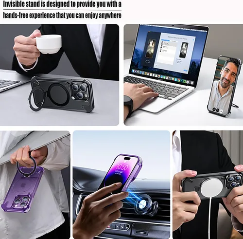 Miniatura 5 de Losin Soporte magnético para iPhone 15 Pro Max de metal sin marco [compatible con MagSafe] [protección contra caídas] Funda delgada a prueba
