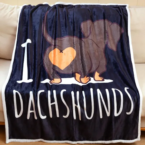 Miniatura 11 de Manta de perro salchicha Weiner, manta de perro salchicha con texto en inglés "I Love Dachshunds" para adultos, regalo súper suave para los amantes