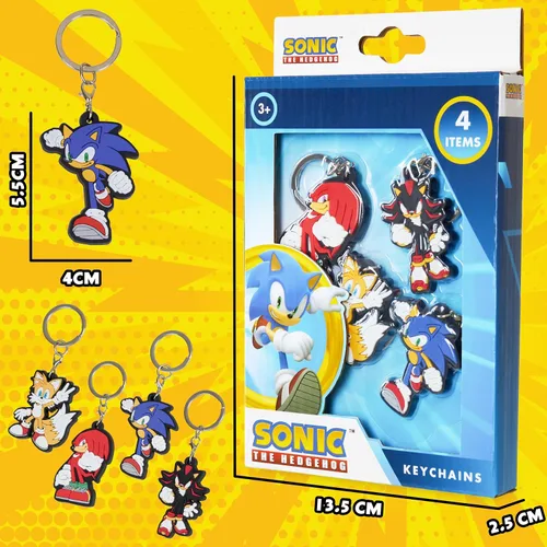 Miniatura 6 de Sonic The Hedgehog Llaveros de goma para niños, nudillos, cola de sombra para niños, coleccionables, paquete de 4 mini figuras, juego de llaveros