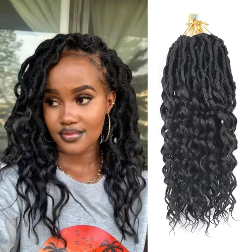Miniatura 44 de Cabello de ganchillo para mujeres negras Goddess Locs de 14 pulgadas 8 paquetes 613 Locs falsos suaves preenganchados trenzas de ganchillo cabello