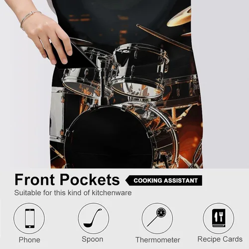 Miniatura 5 de Personalized Drummer Adult Apron, Kitchen Cooking Aprons for Woman Man, Adjustable Bib Apron with Pocket for Baking, BBQ Crafting Outdoors, Dining