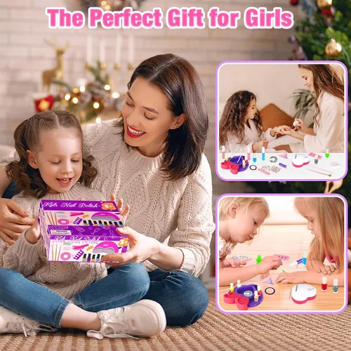 Miniatura 8 de Meaicezli Juego de esmaltes de uñas para niñas, kit de arte de uñas con secador de uñas, esmalte de uñas no tóxico para niños con purpurina y uñas