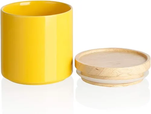 Miniatura 7 de Sweejar Kitchen Canisters - Tarro de cerámica para almacenamiento de alimentos, recipientes apilables con sello hermético y tapa de madera
