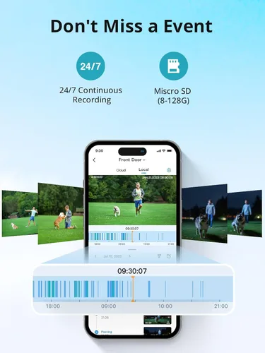 Miniatura 3 de DEKCO Cámara WiFi 2K rotación panorámica 180° cámaras de seguridad para exteriores con cable con visión nocturna a color, compatible con grabación