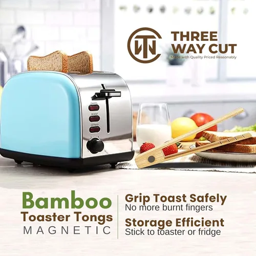 Miniatura 7 de Pinzas para tostadora con imán Utensilios de cocina para cocinar y sostener tostadas, tocino, panecillos, bagel, pan Bambú natural no tóxico
