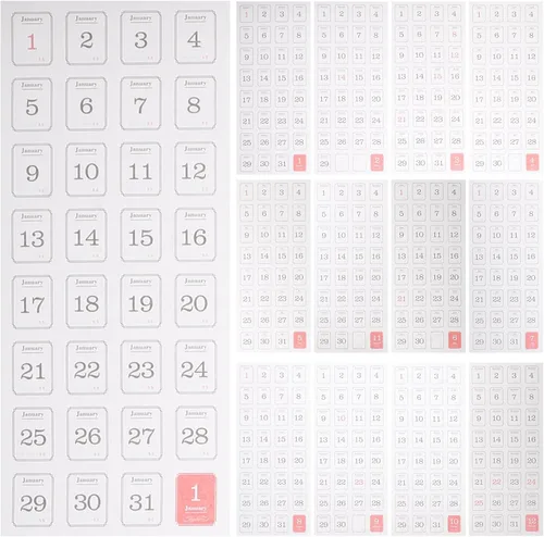 Ciieeo Calcomanías de etiquetas de fecha, 12 hojas de calcomanías autoadhesivas para calendario, planificación, diario y álbumes de recortes,