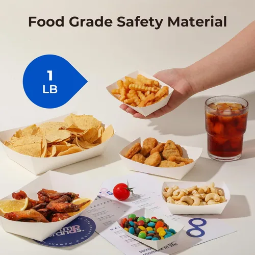 Miniatura 4 de Fit Meal Prep Paquete de 125 bandejas de papel de 1 libra para alimentos desechables de alta resistencia, bandeja de nachos blancos para fiestas