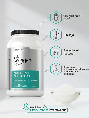 Miniatura 5 de Horbaach Multi Collagen Protein Powder 32 oz Tipos I, II, III, IV, V, VII, VIII, X, XII y XXII Péptidos de colágeno alimentados con pasto Apto