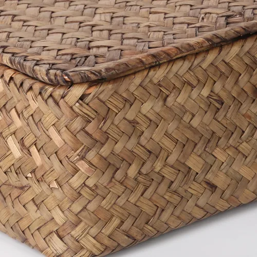Miniatura 5 de Moosky Cestas de mimbre con tapa, cesta tejida a mano de pastos marinos para cestas de almacenamiento, cajas de regalo rectangulares para el hogar