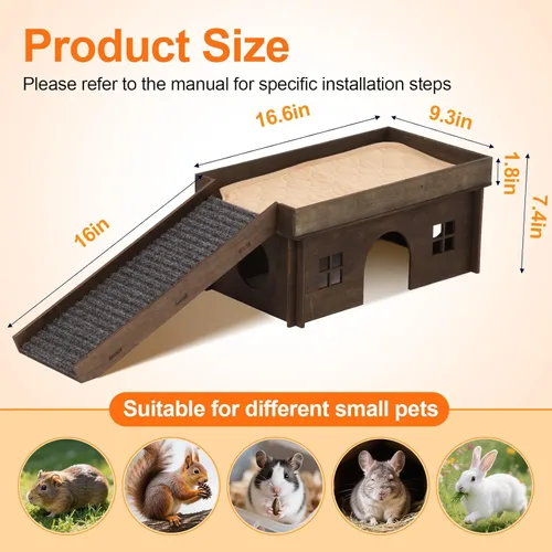 Miniatura 2 de Casa Grande para Conejos con Escalera, Castillo de Madera para Conejos Escondite de Conejos, Cabaña Escondite para Chinchillas y Conejillos