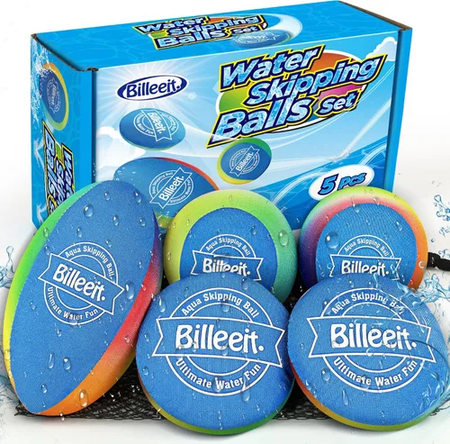 Billeeit 5Pcs Water Skipping Balls Set for Pool Play, Multi-Colored Splash Water Bouncing Balls, Fun Water Pool Beach Swim Toys & Games for Kids 3+