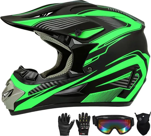 Miniatura 12 de Casco de motocross, ATV para jóvenes y niños, casco de motocicleta todoterreno BMX de 4 ruedas, con certificado DOT, con guantes y máscara de gafas