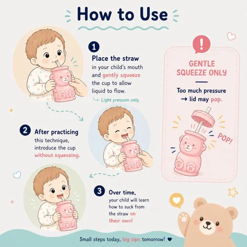 Miniatura 3 de Silipint Honey Bear - Vaso con popote para bebés, tapa suave de silicona de grado alimenticio, apto para lavavajillas, ligero y fácil agarre, Rosa