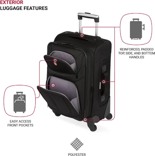 Miniatura 20 de SwissGear - Equipaje suave expandible Sion con ruedas, Negro