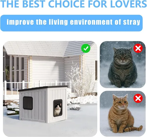 Miniatura 6 de DRATO Casa para gatos al aire libre, impermeable, material de polipropileno, refugio para gatos, robusto, resistente, fácil de montar, cálida casa