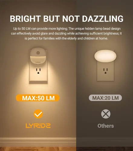 Miniatura 4 de Lyridz Luz nocturna enchufable con sensor de movimiento y sensor de atardecer a amanecer, luz nocturna blanca fría regulable con brillo ajustable