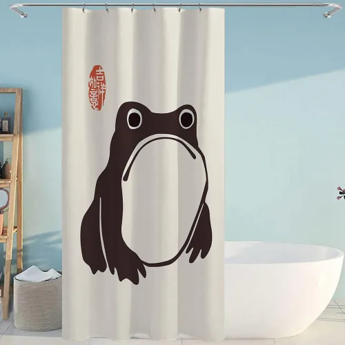 Cortina de Ducha para Cabina con Rana No Impresionada Tinta Arte Lindo Divertido Estilo Asiático Tradicional Japonés 36x72 pulgadas Cortina de Baño