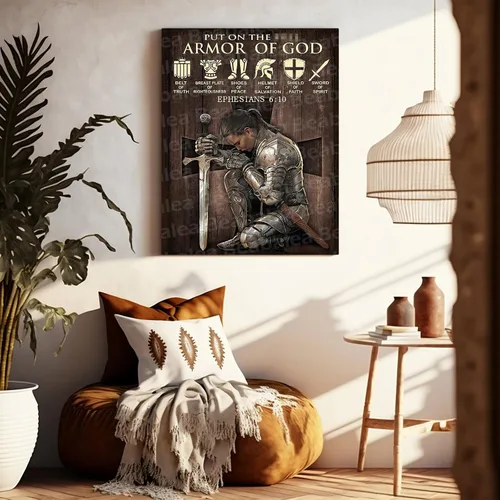 Miniatura 3 de Lienzo cristiano para pared, diseño de mujer guerrera de Dios, armadura de Dios, versículos bíblicos, pintura impresa en lienzo, decoración