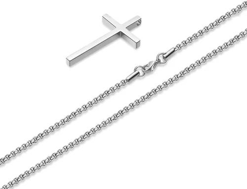 Miniatura 3 de Ursteel - Collar con dije de cruz de acero inoxidable para hombre, cadena de eslabones cuadrados de 16 a 30 pulgadas, color plateado, negro, dorado