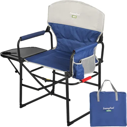 Miniatura 22 de SUNNYFEEL Silla de Director de Camping Extragrande, Sillas de Jardín Plegables Portátiles para Adultos de Servicio Pesado con Mesa Lateral, Bolsillo